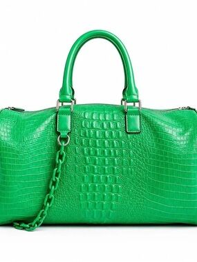 PRIVATA Green Croc-Texture Satchel overnight Bag BRAND NEW with tags and COA!
